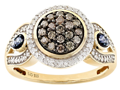 Engild™ 0.50ctw Champagne And White Diamond With Tanzanite 14k Yellow Gold Over Sterling Silver Ring - Size 7