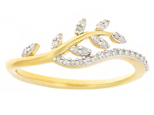 Engild™ 0.13ctw Round White Diamond 14k Yellow Gold Over Sterling Silver Leaf Band Ring - Size 6