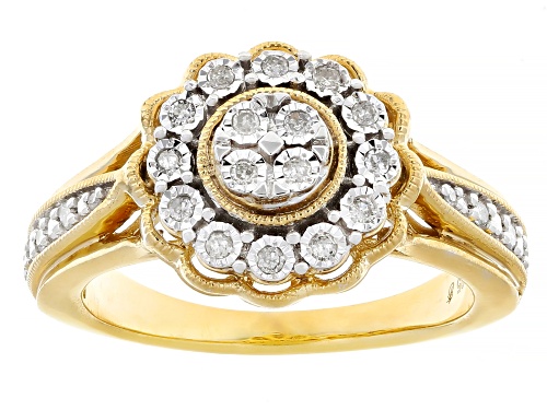 Engild™ 0.17ctw Round White Diamond 14k Yellow Gold Over Sterling Silver Cluster Ring - Size 6