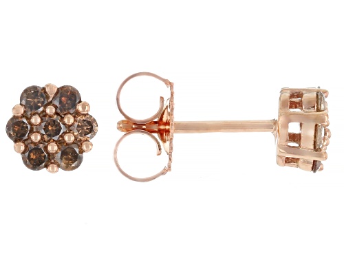 Engild™ 0.45ctw Round Champagne Diamond 14k Rose Gold Over Sterling Silver Cluster Stud Earrings