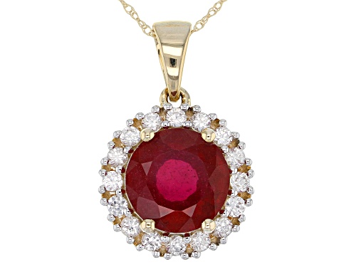 3.75ct Mahaleo® Ruby with .70ctw White Zircon 10K Yellow Gold Pendant with Chain
