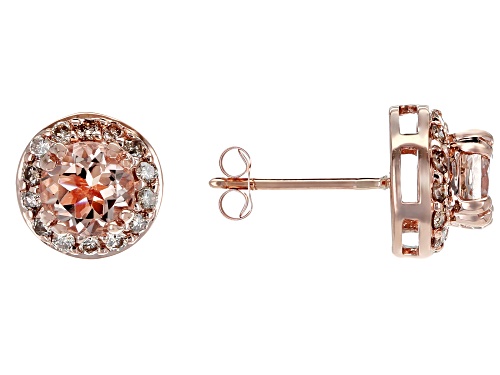 1.48ctw Round Peach Cor-de-Rosa Morganite™ & .37ctw Champagne Diamonds 10k Rose Gold Earrings