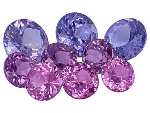 Sri Lankan Untreated Fancy Color Sapphire Set Of Nine 6.21ctw Mm Varies Mixed Round