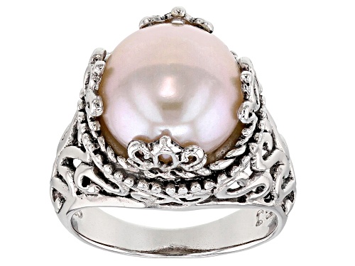 10.5mm Grande Natural Pink Cultured Freshwater Pearl Sterling Silver Ring - Size 7