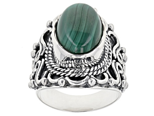 Photo of 14x10mm Oval Malachite Sterling Silver Solitaire Ring - Size 6