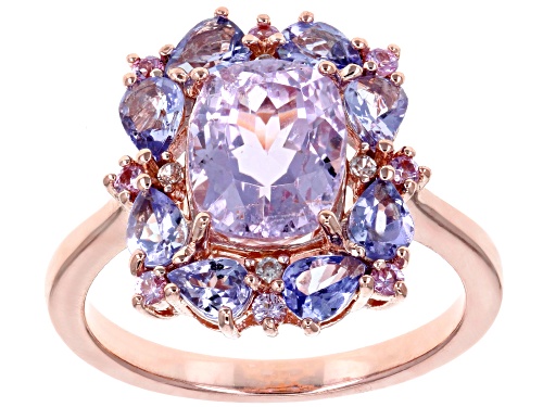 3.48ctw Kunzite, Tanzanite, Pink Sapphire and White Zircon 18k Rose Gold Over Sterling Silver Ring - Size 10