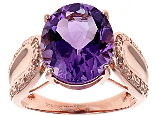 5.75ct Oval Brazilian Amethyst With .10ctw Round  White Topaz 18k Rose Gold Over Silver Ring - Size 7