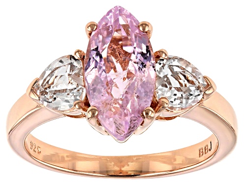 2.55CT MARQUISE KUNZITE WITH .69CTW HEART SHAPE CRYSTAL QUARTZ 18K ROSE GOLD OVER SILVER RING - Size 12