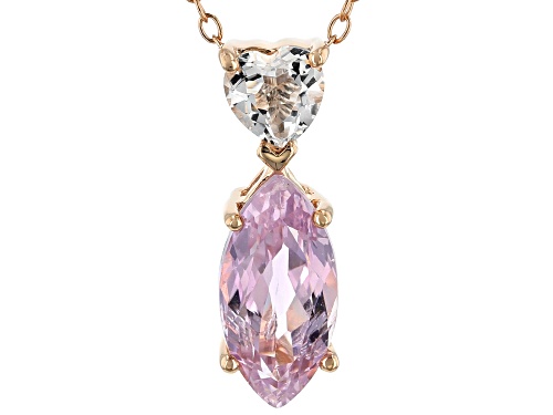 2.55CT MARQUISE KUNZITE WITH .34CTW HERKIMER QUARTZ 18K ROSE GOLD OVER SILVER PENDANT/CHAIN