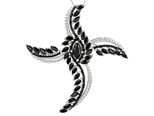 8.95CTW ROUND AND MARQUISE BLACK SPINEL RHODIUM OVER STERLING SILVER PENDANT/SLIDE  WITH CHAIN