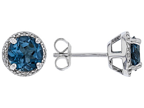 2.70ctw Round London Blue Topaz With .02ctw Diamond Accent Rhodium Over Silver Halo Earrings