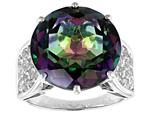 12.75ct Round Multi-Color Quartz With .90ctw White Topaz Rhodium Over Sterling Silver Ring - Size 7