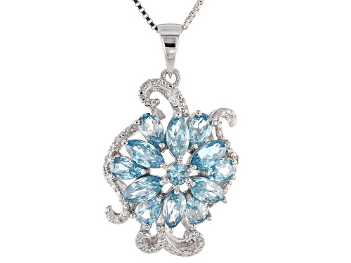 3.20ctw blue zircon with .03ctw diamond accent rhodium over sterling silver pendant with chain