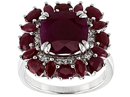 7.87ctw Mixed Shape Indian Ruby With 1.36ctw Round White Zircon Rhodium Over Silver Ring - Size 8