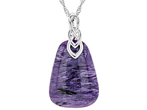 Photo of 26x19mm Free-Form Charoite Rhodium Over Silver Enhancer With Chain