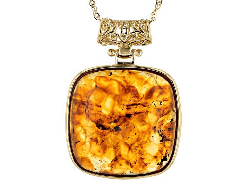 30x30mm Square Cushion Amber 18k Yellow Gold Over Sterling Silver Pendant with Chain