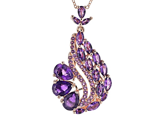 5.34CTW MIXED SHAPE AMETHYST 18K ROSE GOLD OVER STERLING SILVER PENDANT WITH CHAIN