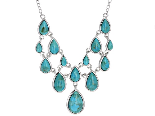 PEAR SHAPE CABOCHON TURQUOISE RHODIUM OVER STERLING SILVER NECKLACE - Size 18
