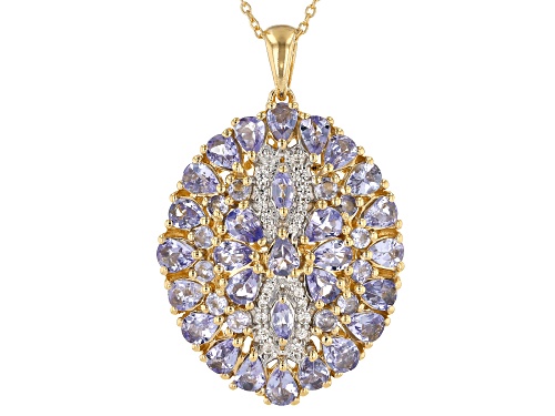 3.72ctw tanzanite with .19ctw round white zircon 18k yellow gold over silver pendant with chain