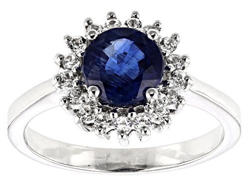 Photo of 1.42ct Round Kyanite and .30ctw Round White Zircon, Rhodium Over Sterling Silver Ring - Size 8