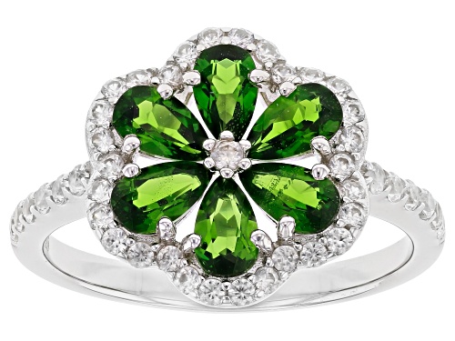 Photo of 1.12ctw Chrome Diopside and .57ctw White Zircon Rhodium Over Sterling Silver Ring - Size 6