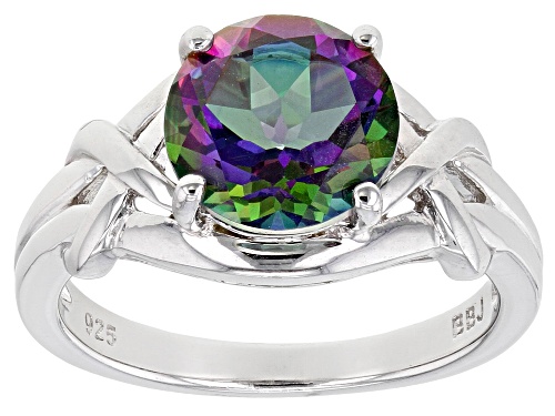 Photo of 2.93ct Round Mystic Fire (R)Green Topaz Rhodium Over Sterling Silver Solitaire Ring - Size 8