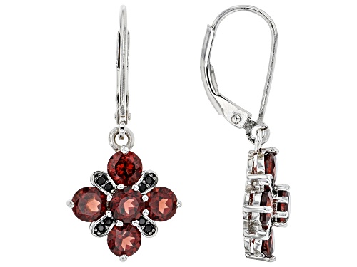 Photo of 2.89ctw Round Vermelho Garnet™ With .27ctw Black Spinel Rhodium Over Sterling Silver Dangle Earrings