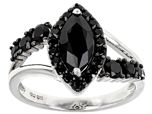 Photo of 1.12ct Marquise And .84ctw Round Black Spinel Rhodium Over Sterling Silver Ring - Size 8