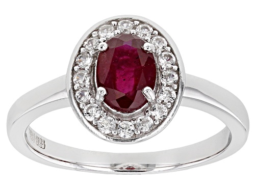 Photo of 1.00ct Red Mahaleo® Ruby and .38ctw White Zircon Rhodium Over Sterling Silver Halo Ring - Size 8