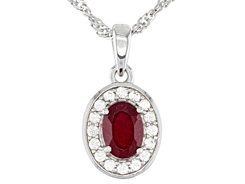 Photo of 0.98ct Mahaleo Ruby(R) With 0.37ctw White Zircon Rhodium Over Sterling Silver Halo Pendant W/Chain