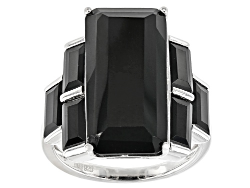 Photo of 14.48ctw Black Spinel Rhodium Over Sterling Silver Ring - Size 7