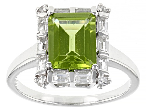 2.13ct Manchurian Peridot(TM) With 0.55ctw White Topaz Rhodium Over Sterling Silver Ring - Size 8
