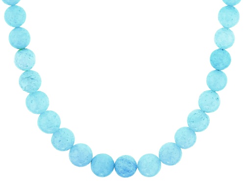 8-10mm Round Sky Blue Indian Opal Rhodium Over Sterling Silver Graduated Beaded Necklace - Size 18