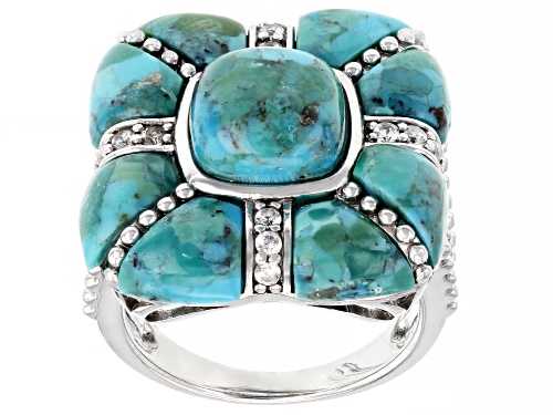Photo of Free-Form Turquoise With 0.28ctw White Zircon Rhodium Over Sterling Silver Ring - Size 7
