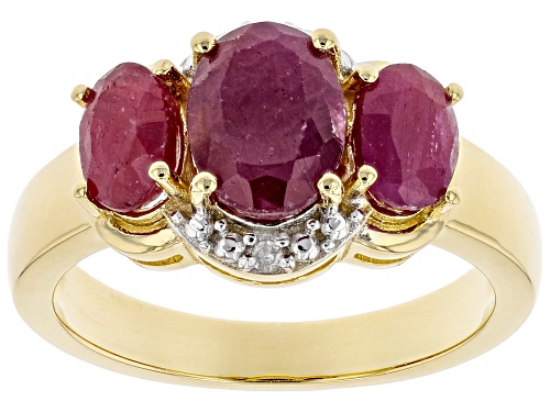 Photo of 2.24ctw Oval Indian Ruby and 0.02ctw Round  Diamond Accent 18K Yellow Gold Over Silver Ring - Size 7