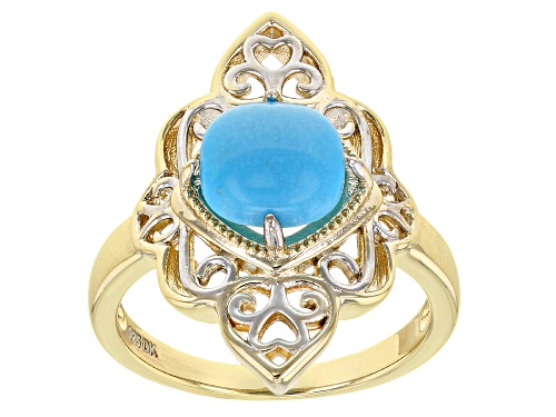 Photo of 8X8mm Square Cushion Sleeping Beauty Turquoise 18K Yellow Gold Over Sterling Silver Two Tone Ring - Size 8
