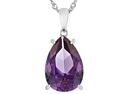 Photo of 5.61ct Lab Created Purple Color Change Sapphire Rhodium Over Silver Pendant With Chain