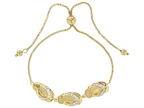0.10ctw White Zircon 18k Yellow Gold Over Silver Flip-Flop Bolo Bracelet Adjusts Approximately 6"-9"