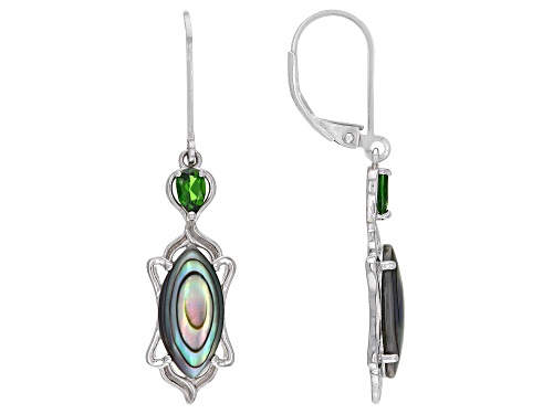 Photo of 14x7mm Abalone Shell With 0.44ctw Chrome Diopside Rhodium Over Sterling Silver Earrings