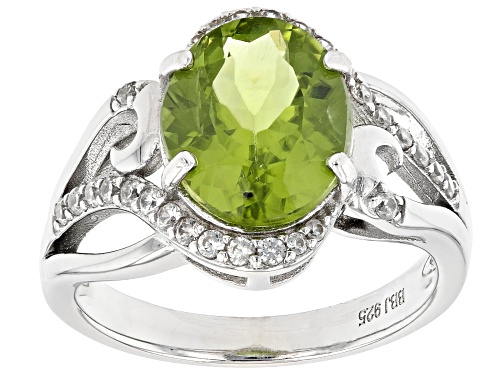 Photo of 3.25ct Manchurian Peridot™ with .31ctw White Zircon Rhodium Over Sterling Silver Ring - Size 8