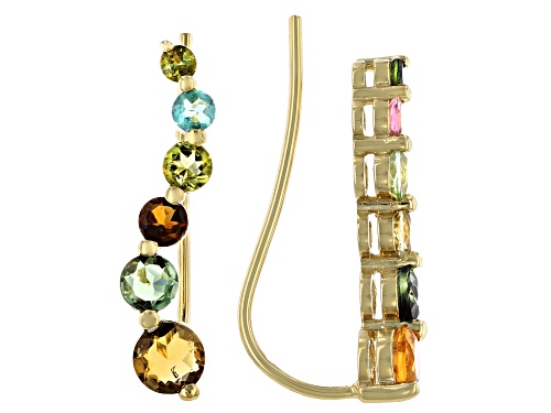 Photo of 2.17ctw Round Multi Tourmaline 18K Yellow Gold Over Sterling Silver Earrings.