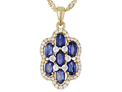 Photo of 1.82ctw Nepalese Kyanite and 0.68ctw White Zircon 18K Yellow Gold Over Silver Pendant With Chain