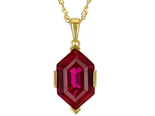 7.65ct Hexagon Lab Created Ruby 18k Yellow Gold Over Sterling Silver Pendant With Chain