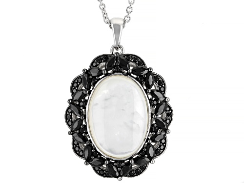 18x13mm Oval Mother Of Pearl With 2.13ctw Black Spinel Rhodium Over Silver Pendant With Chain