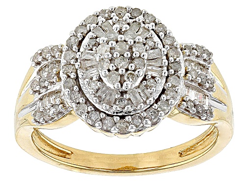 Photo of Engild™ .50ctw Round And Baguette White Diamond 14k Yellow Gold Over Sterling Silver Cluster Ring - Size 6