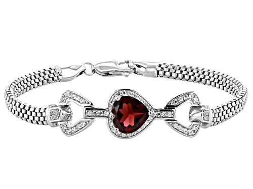 Photo of 3.23ct Heart Shape Vermelho Garnet™ With .57ctw Round White Zircon Rhodium Over Silver Bracelet - Size 8