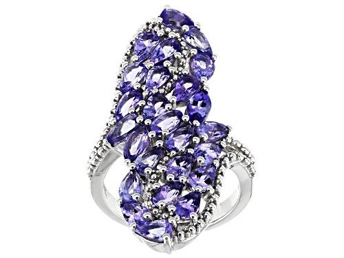 4.34ctw Mixed Shape Tanzanite Rhodium Over Sterling Silver Elongated Bypass Ring - Size 7
