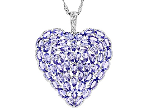 10.62ctw Tanzanite with .10ctw White Zircon Rhodium Over Silver Heart Pendant With Chain