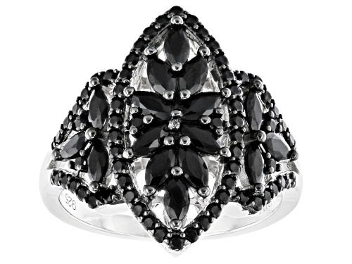 1.58ctw Marquise and Round Black Spinel Rhodium Over Sterling Silver Vintage Style Ring - Size 8