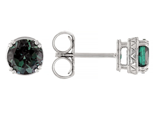 1.71ctw Round Lab Created Alexandrite Rhodium Over Sterling Silver Stud Earrings